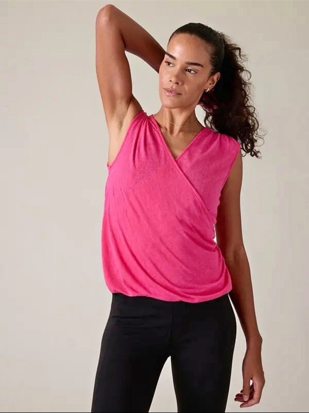 Athleta Pink Tulip Breezy Wrap Sleeveless Top Size Medium Soft Travel Casual